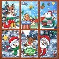 Christmas window stickers set featuring Santa, reindeer, and snowman for holiday decor - Set BQ282-287 (6 Sheets)
