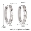 Silver stainless steel huggie earrings with rectangular cubic zirconia inlay - F512-L-14mm / Steel