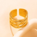 Golden titanium steel wide open ring with an elegant interwoven textured design - Gold 64