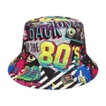 Détail du motif pop art des années 80 avec cassettes et radios sur le chapeau bob - M(56-58cm) / Imprimé Rétro 80S