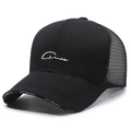 Cappellino baseball unisex in mesh nero con ricamo bianco e retro traspirante - Regolabile / Nero a Rete