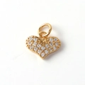 Detailed close-up of gold-plated heart pendant with micro-paved cubic zirconia stones - 11-Pave Zircon Heart