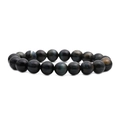 Blue Tiger Eye stone beaded bracelet with natural shimmering texture on white background - 10mm Tiger Eye Stone