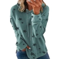 Women's teal hoodie with black star print, loose fit pullover sweatshirt style - S / Tops / Lake Blue