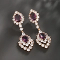 Boucles d'oreilles pendantes or rose avec pierres violettes ovales et détails en zircon - Style D