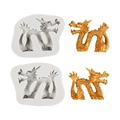 Silicone dragon mold set for fondant and resin featuring detailed golden dragon sculptures - B168 B169 Pair / Gray