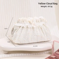 Floral makeup bag in cream with yellow daisy patterns and white lace bow detail - Yellow Cloud Bag
