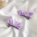 Pair of light purple fabric bow hair clips with black metal duckbill hairpins for women - Purple Fabric Bow Hair Clip Pair