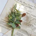 Artificial Christmas pine branch with pine cones and faux snow for festive decoration - 10*30cm / Gold Berry Bouquet