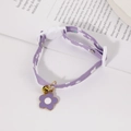 Purple floral pet collar with 3D sun flower pendant and bell for dogs and cats - One Size (16-30CM) / Purple