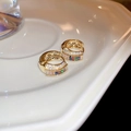 Gold plated C-shaped earrings featuring rainbow rectangular stones and pavé accents - No 19 Multicolor Rhinestone