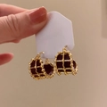 Orecchini a cerchio placcati oro 18K con inserti in pelle cilindrica rosso scuro - Oro-Rosso