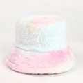 Detailed view of colorful tie-dye faux fur texture on a warm winter bucket hat - Macaron Rainbow Tie-dye (2#)