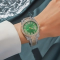 Luxury green dial watch with gold and silver diamond band and date display - Two-tone Green Dial
