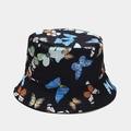 Omkeerbare zwarte vissershoed met kleurrijke vlinderprints voor dames zonbescherming - M (56-58cm) / Zwart / Kleurrijke Vlinderprint