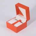 Premium orange leather double watch box with white lining and two pillows for display - 10.9*11*8.7cm / Orange