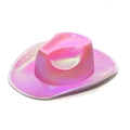 Pink holographic laser cowboy hat with metallic finish for Halloween rave parties - Adult Light Pink-No Light