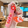 Red bear liquid glitter keychain with silicone strap and moon shape liquid bottle pendant - Moon Bear - Red