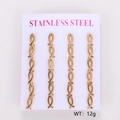 Set of four gold-plated stainless steel fish chain earrings on a white display card - Fish Chain Link Design (AML03337) / 12 Pairs Set