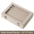 Beige fluwelen sieradendoos van 20x15x4,5 cm met transparant deksel voor ringenopslag - Ring Sleuf Stijl / Beige