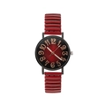Modieus quartzhorloge met rode verloop wijzerplaat en elastische rekband op witte achtergrond - Rood