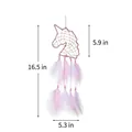 Pink and white unicorn dream catcher with feathers and beads for kids' bedroom wall - Sakura Pink