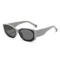 Retro thick light grey square frame sunglasses with black lenses and wide temples - Light Grey Frame Grey Lens