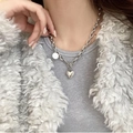 Silver chunky chain necklace featuring a heart pendant and toggle clasp closure - Heart Pendant Chunky Chain Necklace