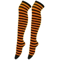 Thigh-high striped socks in orange and black for Halloween Cosplay costumes - One Size / Orange and Black Fine Stripes