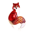 Retro fox brooch with red white enamel, colorful rhinestones and gold alloy plating - Red
