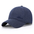 Berretto da baseball in maglia blu scuro da uomo con ricamo Sport e fodera in pile - Regolabile / Blu navy