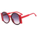 Chic square-round sunglasses in red and black contrast frames with purple gradient lenses - Red Frame Double Grey Lens
