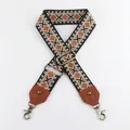 5cm ethnischer Jacquard-Schultergurt für Umhängetaschen mit braunem Leder und Bronzeklammern - Schwarz Weiß Braun Geometrisch (KJ179-A9-AP2-BG4-GS)