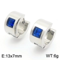 Silver stainless steel huggie hoop earrings with square blue zircon, size 13x7mm - Silver With Deep Blue Zirconia(KE118326-TGD)