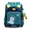 Dark blue dinosaur themed school bag with yellow star ears and plush pendant - Green with Navy