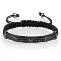 Men's adjustable black woven bracelet featuring a diamond-set bar with star relief - Black Pagoda Curved Tube