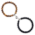 Set di bracciali di coppia in occhio di tigre con chiusura a cuore magnetico - Occhio di Tigre + Nero Opaco