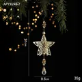 Golden hollow star Christmas tree ornament with beads and crystal pendant, 21cm high - Gold Star Style