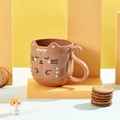 Cute brown cartoon cat ceramic mug with creative tail handle for children and students - Coffee Brown Cat Cup