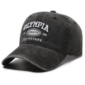 Vintage washed dark grey cotton baseball cap with white athletic embroidery and sun protection - Black