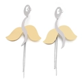 Boucles d'oreilles à pampilles bicolores or et argent avec design ovale et feuille - Style à Franges Feuille Ovale (KE31263-D)