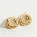Elegant gold-plated croissant hoop earrings with a textured ribbed design for women - Threaded Hollow Earrings Gold