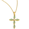 Collana vintage a croce in acciaio inossidabile placcato oro 18K con avventurina - Oro / Avventurina Verde