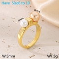 French style double pearl ring in gold finish with 6mm and 8mm pearls for women - US 6 / Minimalist Double Pearl Style (KR110998-K)