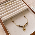 Collana barocca a strati con perle e ciondolo a forma di fiore dorato e pietre occhio di tigre - Collana con ciondolo a fiore in occhio di tigre dorata - circonferenza circa 54 cm