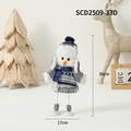 Blue and white checkered snowman plush doll with striped sweater and tall metal legs - Spring Swaying Snowman (Lei Feng Hat Style)