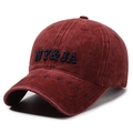 Casquette de baseball vintage bordeaux délavée avec broderie NY et JA et coton vieilli - Réglable / Rouge
