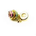 Detailed macro view of a gold-plated spiral charm with multicolored enamel and crystals - Colorful Swirl Bead Zirconia