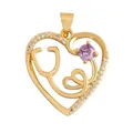 Gold heart stethoscope pendant with purple gemstone and white zircon stones - Lavender Stethoscope Heart