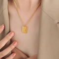 Minimalist gold titanium steel square necklace with a rectangular letter H pendant - Letter H Style (P1506-H)